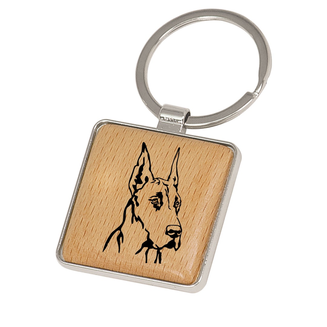 Great Dane Wood Round Key Chain, Key Ring Engraved, Dog Key Chain, Dog
