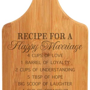 Recipe for Happy Marriage Cutting Board | Paddle Bamboo Cutting Board | Paddle Cutting Board | Kitchen Decor | Family Gift | Wedding Gift