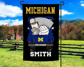 Personalized Michigan Wolverines Volleyball Garden Flag