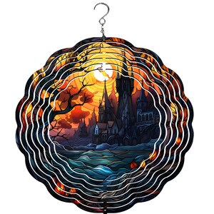 Haunted House Stained Glass Wind Spinner | 10" Windspinner | Wind Spinner | Halloween Lovers | Spooky Fall Gifts | Jack-o-lantern Decor