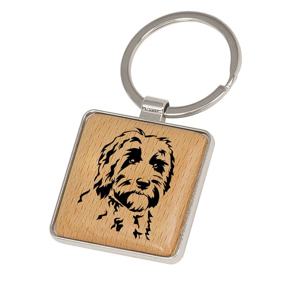Labradoodle Wood Round Key Chain Key Ring Engraved Dog Key Chain