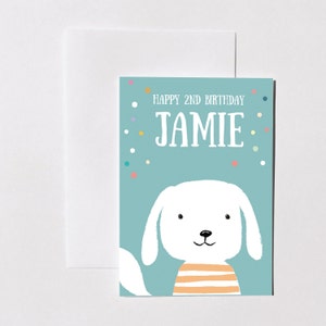 Cartão de aniversário com nome personalizado, cachorro fofo, cartão em branco A6, aniversário de criança legal, cartão de aniversário personalizado