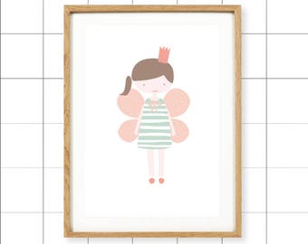 SALE! 50% OFF! A4 scandi print, cute fairy, pastel colours wall art, unframed print