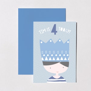 Aniversário menino, cartão de aniversário personalizado, cartão rei azul, aniversário legal de menino, cartão de aniversário com nome personalizado