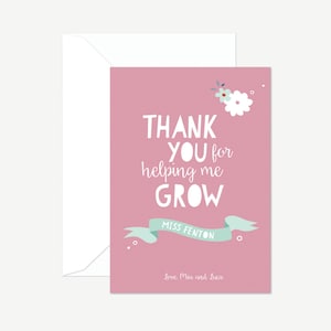 Teacher thank you card, custom thank you gift, thank you for helping me grow, greeting card, modern thank you card