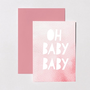 VERKOOP!!! 50% KORTING! Nieuwe baby kaart, roze wenskaart voor pasgeboren babymeisje, aquarel, typografie, lege kaart