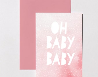 SALE!!! 50%OFF! New baby card, pink greeting card for newborn baby girl, watercolour, typography, blank card