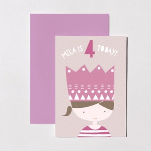Aniversário de menina, cartão de aniversário personalizado, cartão de felicitações de princesa rosa, aniversário de menina legal, cartão de aniversário com nome personalizado