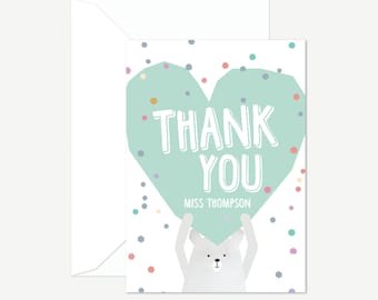 Thank you card, illustrated card, greeting card with envelope, cute colourful thank you card