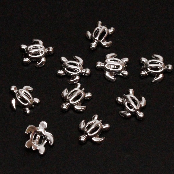 6 pcs Sea Turtle Shiny Silver Metal (not a foil) 3D Tiny Mini Summer Nail Art Charm UV Resin Embellishment Decoration accessories