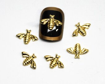 10 pcs Bee 3D nail art Gold Alloy Trendy Nail Charms Jewelry Design Art Birthday Gift For Her UV Resin Embellishment Decorations