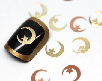 30 pcs Moon and Star 6x6 mm Shiny Gold Metal Tiny Mini Nail Art Charm UV Resin Embellishment Decoration accessories Japan style