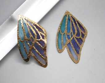 2 pcs Butterfly Wings Double Sided Foil Fabric DIY Pendants Earrings Charms Jewelry Multicolor Making Gifts Findings 2 inch