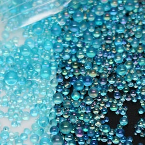 10, 15 gr 0.8 - 2.8 mm Blue Transparent Glass Mini Bubbles Caviar Ball Beads Crystal Glass For DIY UV Resin Filling 3D Art Decorations