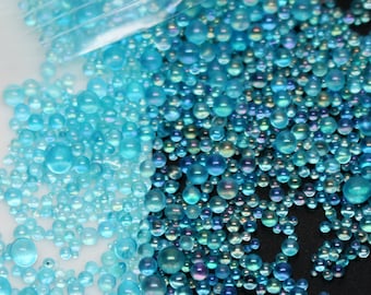 10, 15 gr 0.8 - 2.8 mm Blue Transparent Glass Mini Bubbles Caviar Ball Beads Crystal Glass For DIY UV Resin Filling 3D Art Decorations