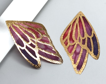 2 pcs Butterfly Wings Double Sided Foil Fabric DIY Pendants Earrings Charms Jewelry Multicolor Making Gifts Findings 2 inch
