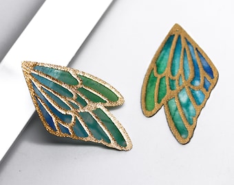 2 pcs Butterfly Wings Double Sided Foil Fabric DIY Pendants Earrings Charms Jewelry Multicolor Making Gifts Findings 2 inch