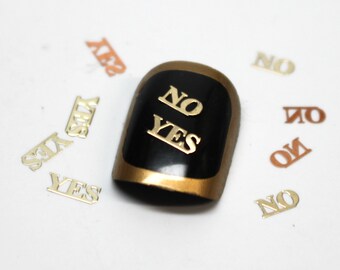 30 pcs YES plus 30pcs NO Gold Trendy Nail Design 3D Art Stickers Charms Thin Metal Birthday Gift For Her Stickers Embellishment Decorations