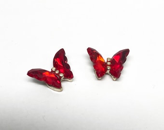 2 pcs  3D Crystal Red Butterfly Alloy Metal Trendy Nail Art Design Birthday Gift For Her Embellishment Decorations