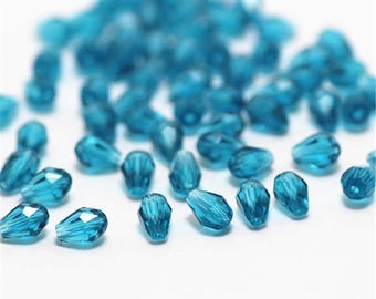 8x11 mm Lake Blue Teardrop Crystal glass beads  20 Beads