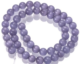 50 beads Natural Cat Eye Purple Stone Round Loose Spacer Bead for Jewelry Making DIY Bracelet Necklace Accessories 10mm, 8mm