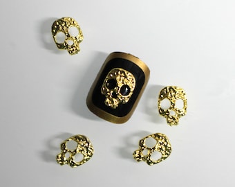 16 pcs Thin Metal Skulls 3d mini tiny Gold Alloy Trendy Nail Design Art Birthday Gift For Her UV Resin Embellishment Decorations