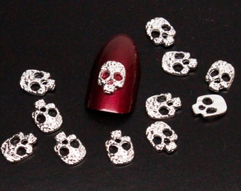 10 pcs Thin Metal Skulls 3d mini tiny Silver Alloy Trendy Nail Design Art Birthday Gift For Her UV Resin Embellishment Decorations