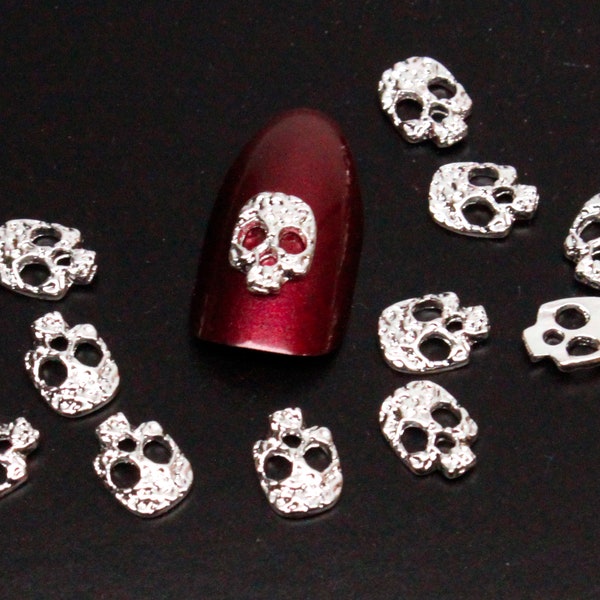 10 pcs Thin Metal Skulls 3d mini tiny Silver Alloy Trendy Nail Design Art Birthday Gift For Her UV Resin Embellishment Decorations
