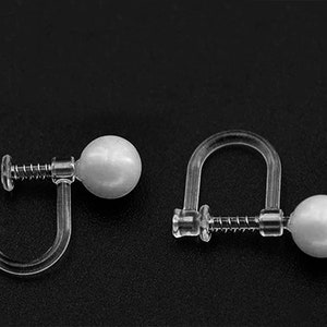 10 Pairs Invisible Clip on Earrings Transparent Clear Non-pierced Pearl Ball Rhodium Spring DIY Findings Plastic U Shape Jewelry Base Findin