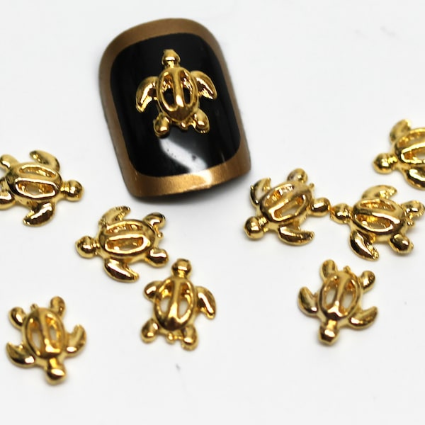 6 pcs Sea Turtle Shiny Gold Metal (not foil) 3D Tiny Mini Summer Nail Art Charm UV Resin Embellishment Decoration accessories Japan style