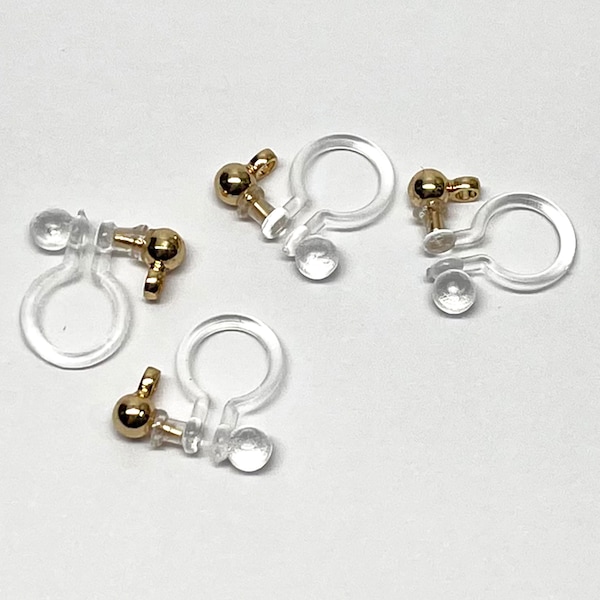 4 paires de clip invisible sur les boucles d’oreilles Tête de boule en or non percée avec boucle DIY Findings Plastic Clear U Shape Bijoux Faire des découvertes