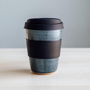 Handmade Ceramic Travel Mug with Silicone Lid and Sleeve - Multiple Color Options