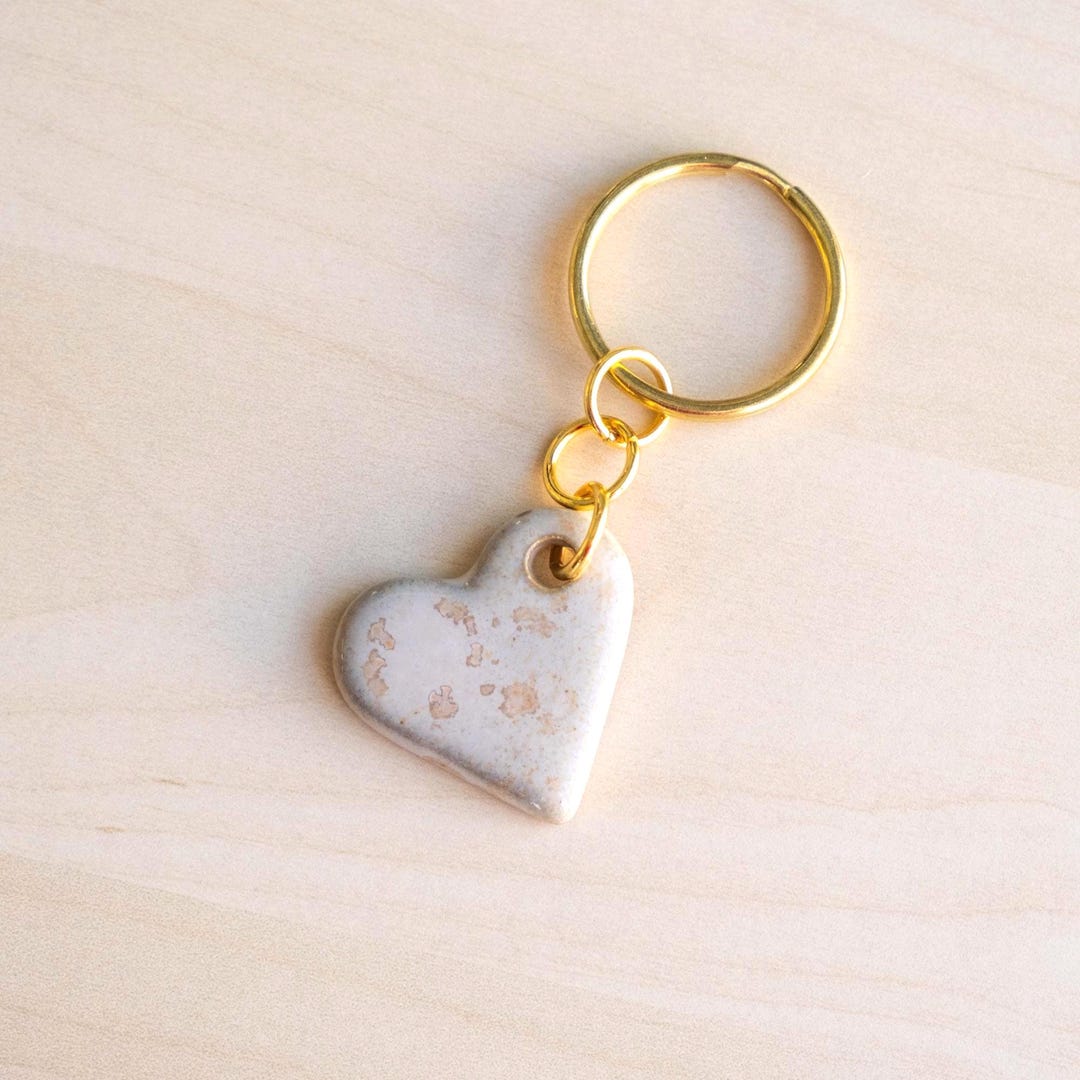 Ceramic Heart Keychain - Pink Crystal Glaze With Brass Keyring - Etsy