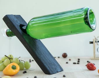 Handmade wooden gravitational wine rack