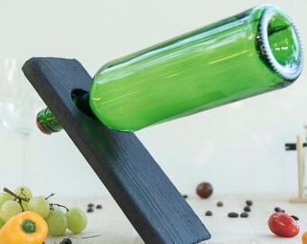 Handmade wooden gravitational wine rack
