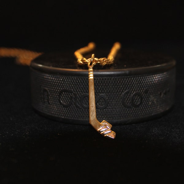 Hockey Stick Gold Plated Necklace, with Gold Plated Charm, Hockey Player Gift, Ice Hockey Jewelry, 20" Chain