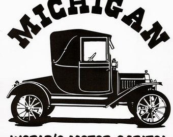 Michigan - World's Motor Capital Vintage Iron On Heat Transfer