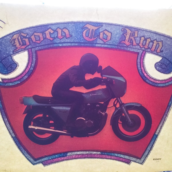 Born to Run Motorcycle Vintage Glitter Iron On Heat Transfer