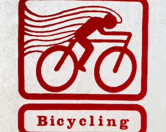 Bicycling in Red Vintage Iron On Heat Transfer