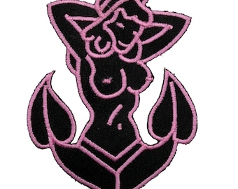 Pink Sailor Pin-Up Mermaid Anchor Vintage Patch