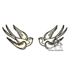 White & Black Swallow / Sparrow Birds Iron-on Patch Left and Right Set