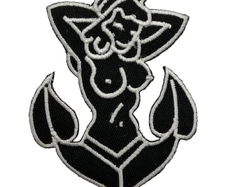 White Sailor Pin-Up Mermaid Anchor Vintage Patch
