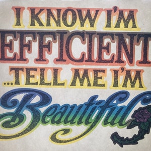 Eu sei que sou eficiente... Transferência térmica com glitter vintage
