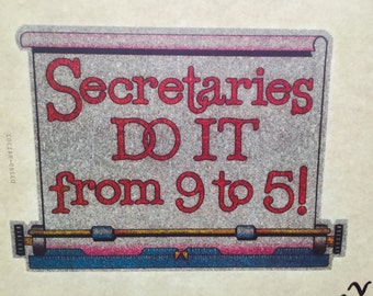 Secretaries Do It From 9 to 5 Vintage Glitter Iron On Heat Transfer