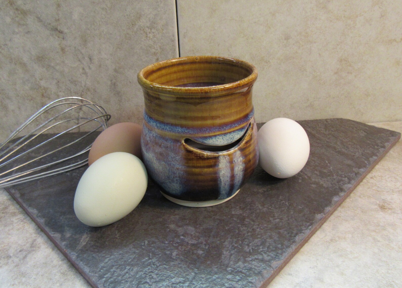 Egg Separator brown & blue pottery Kitchen gadget utensil Etsy