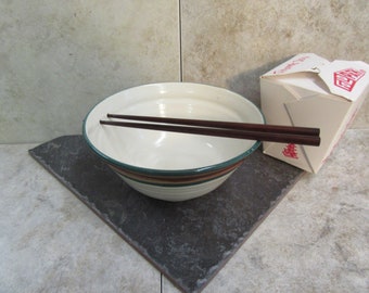 bowl, Noodle bowl, rice bowl, pottery bowl, brown & green stripe bowl, white bowl, stoneware bowl, made in Montana, unique gift