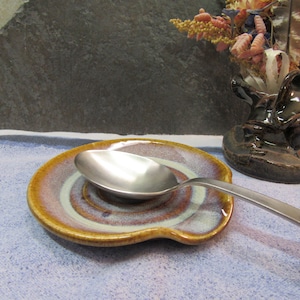 Spoon Rest, brown & blue orange spoon rest, pottery spoon rest, spoon holder, tea bag holder, kitchen gadget, made in Montana, spoon plate