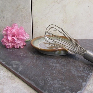 Spoon rest, spoon holder, blue orange spoon rest, plate for spoons, made in Montana, western pottery, stoneware, brown design pottery
