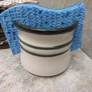 Sponge holder, green and white sponge holder, letter holder, pottery, green & white pottery, made in Montana, kitchen organizer