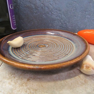 garlic plate, grater plate, Brown & Blue plate, made in Montana, pottery grater, chocolate grater, hard cheese grater, plate